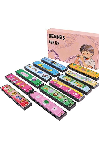 rennes HMR-12X 12'li Çocuklara Özel 16 Delikli Mızıka Seti Desenli