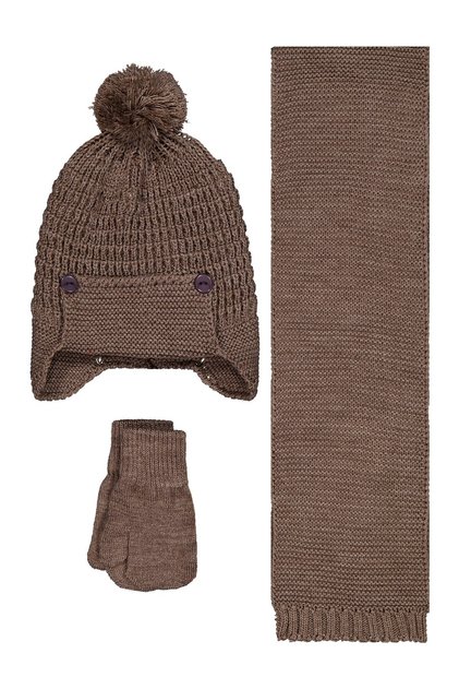6-18 Months Scarf, Beanie and Glove Set - Brown