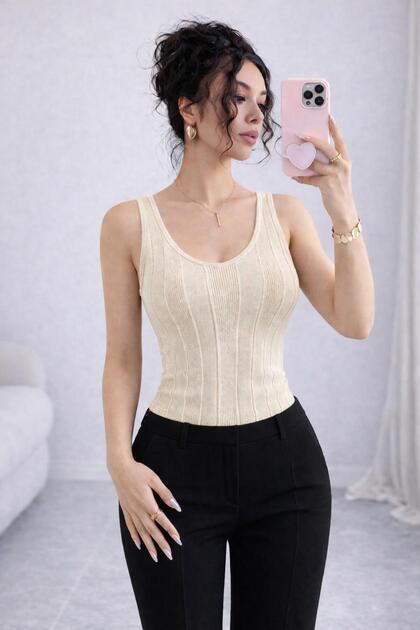 Γυναικεία μπλούζα Mercerized Ribbed Athlete Basic με κομψές τιράντες και λεπτό πλεκτό σχέδιο