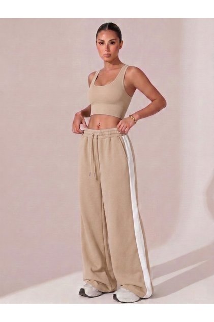 Women's Baggy Relaxed Fit White Striped Loose Sweatpants
