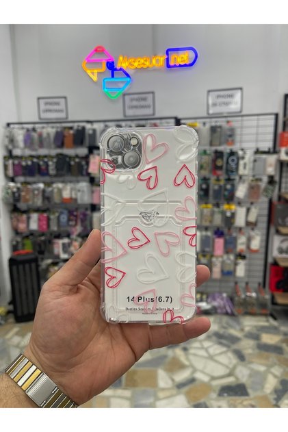 iPhone 14 Plus 15 Plus Patterned Silicone Corner Protection Case with Card Holder