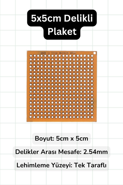5x5 cm Delikli Plaket – Lehimlenebilir Prototipleme Kartı