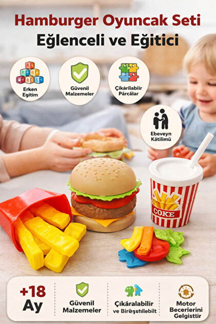 ÖZDEMİR OYUNCAK Hamburger Oyuncak Seti 13 Parça – Eğitici Mutfak