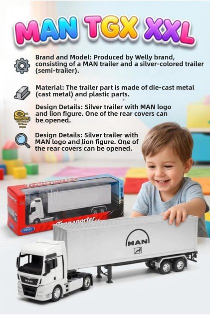 Welly 1:32 Scale Licensed Original Man Tgx XXL Dorseli Collectible Model Toy Truck