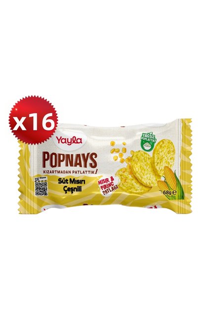 Popnays Milk Corn Seasoned Corn and Rice Puffs 68 g X16