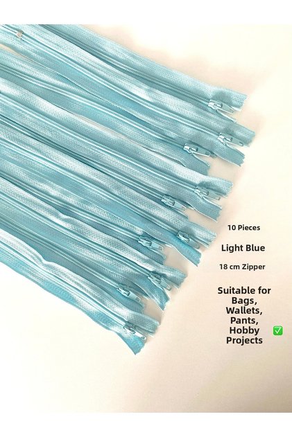 10 Pieces Dusty Blue Color 18 cm Quality Zipper for Bags, Wallets, Trousers, Hobby Projects