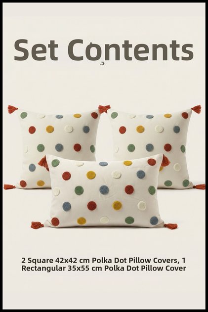 Polka Dot Punch Embroidered Decorative Throw Pillow Set 2 Square 1 Rectangular Throw Pillow Covers 3-Piece Boho Modern Living Room Set