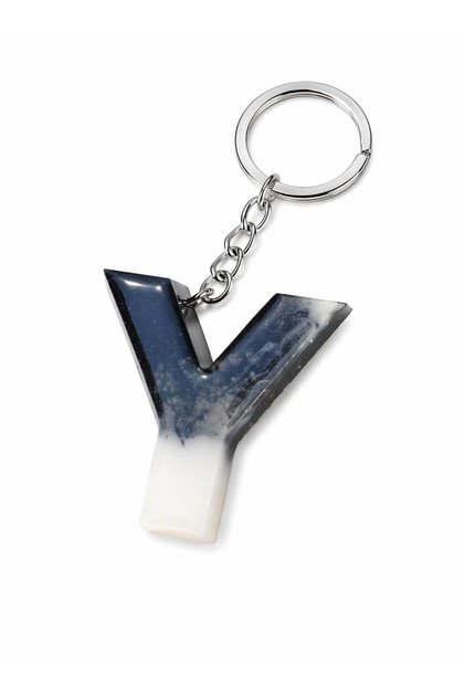 Black and White Letter Y Epoxy Keychain