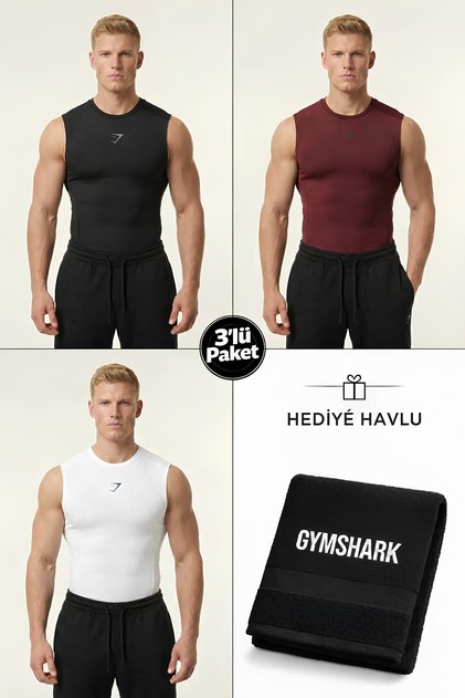 3 Pieces Shark+ Premium Compression Athlete - Ultra Stretchy , Slim Fit Gym T-Shirt