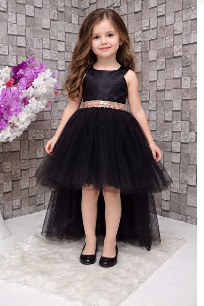 BOZTA BEBE Black evening dress with back detail & graduation dress-  Trendyol