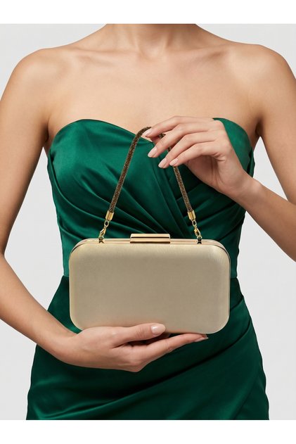Nude Color Satin Stone Handle Women's Evening Dress Bag Wedding Engagement Graduation