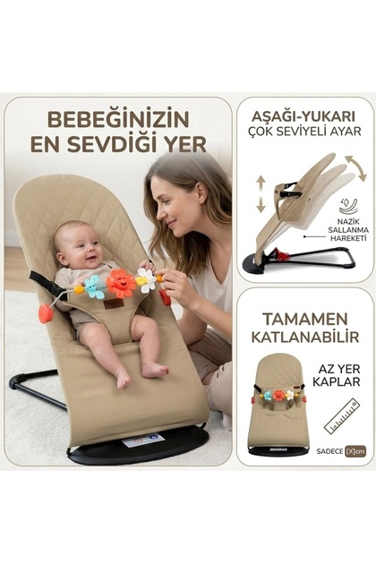 Bebekler İçin Oyuncaklı Üç Kademeli Ana Kucağı Bej