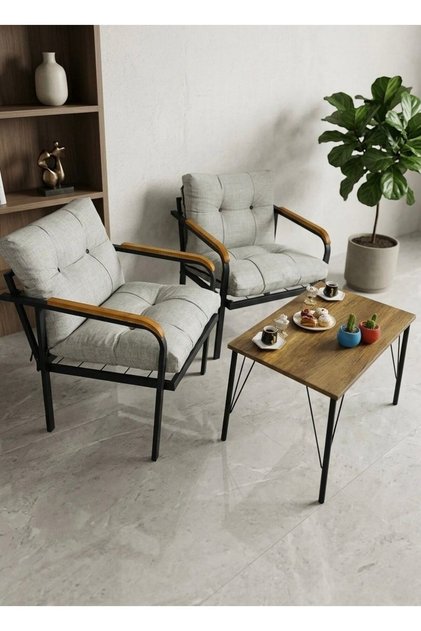 Lale Balkon, Bahçe, Cafe Metal Kanepe Koltuk Takımı 2 Tekli + Sehpa