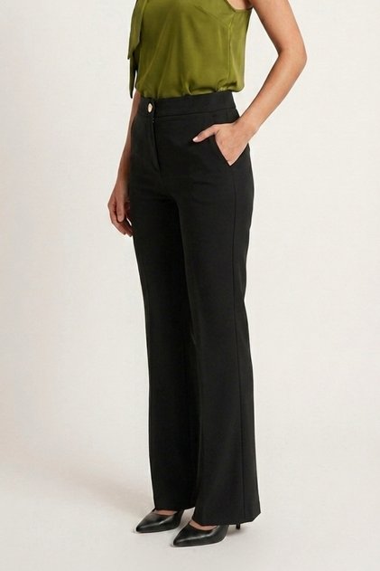 Women's Pants Wide Leg Pants Stretch Fabric Black Palazzo Flared Woven Trousers Y Slit Fabric