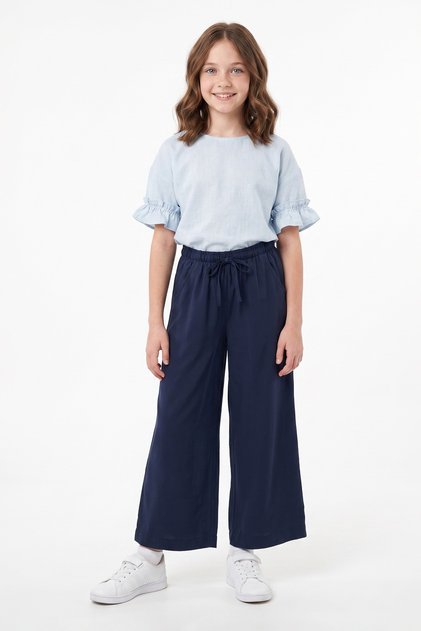 Elastic Waist Pocketed Girls' Trousers