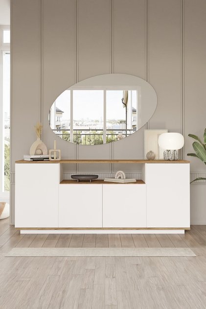 Aven Konsol 4 Kapaklı Raflı 180cm Çam-beyaz AVE15-AW