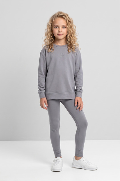 Girls' Striped Detail Piece Casual Sweatshirt and Leggings Sport Set – Relaxed Fit, Soft Fabric