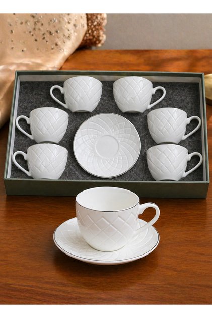 Porcelain Milk Cup Set 12 Pieces 200ml Silver Line High Grade High Quality