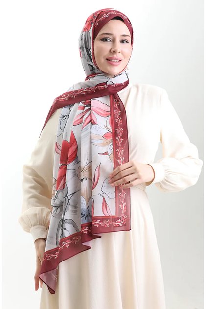 Hanzade French Silk Shawl 70330-10 Burgundy Gray