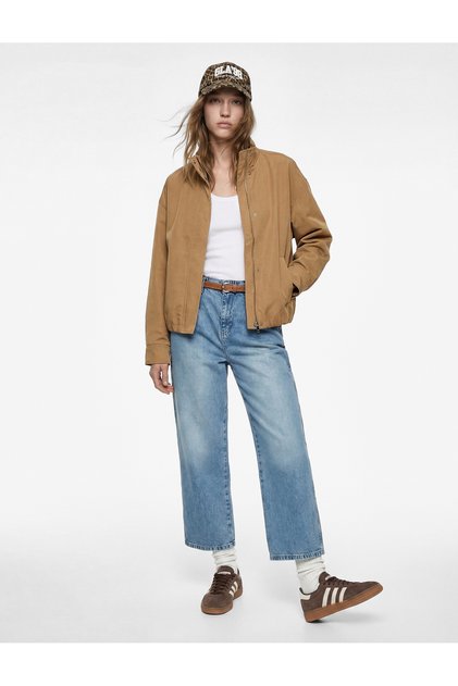 High Waist Cotton Belted Short Wide Leg Denim Trousers - Wide Leg Jean
