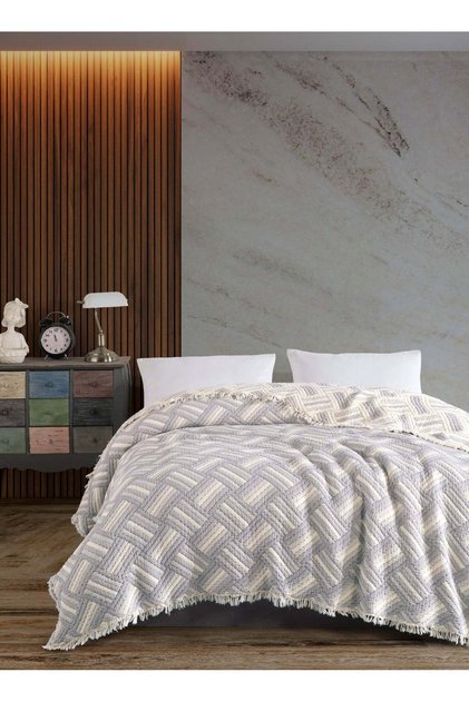 Double Muslin Bedspread Terry 100% Cotton Filled 230X250 cm Gray