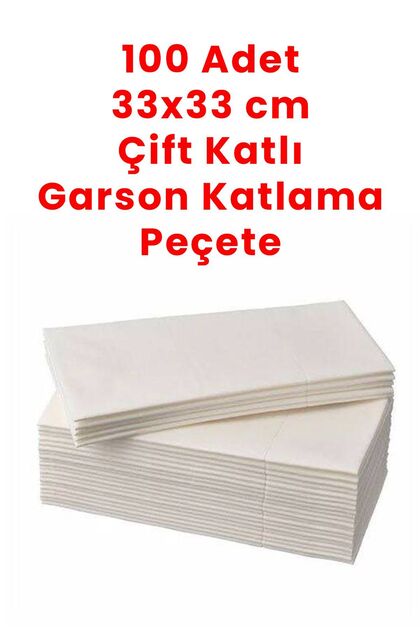 33x33 cm Çift Katlı Garson Katlama Peçete 100 Adet Beyaz
