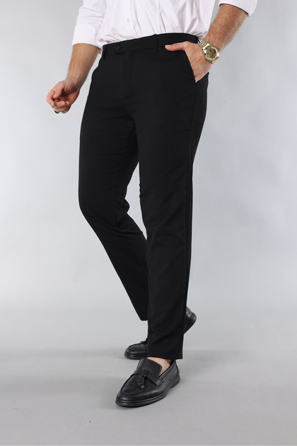 Men's Black Slim Fit Stretch Fabric Ankle-Length Italian Cut Fabric Trousers