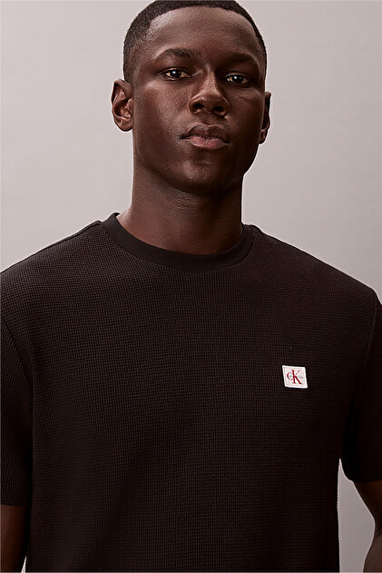 Calvin Klein Ss Waffle Woven Labe Erkek Bisiklet Yaka T-Shirt