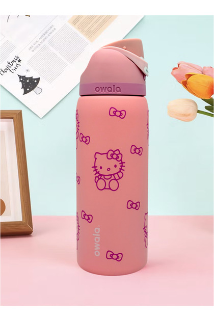 FreeSip Insulated Stainless Steel Water Bottle with Straw (HelloKitty, 32 oz)
