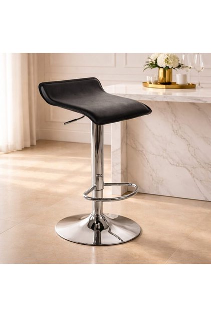 Scaun de bucatarie/bar, Artool, Fort, rotativ, piele ecologica neagra, picior metal argintiu, 38x39x