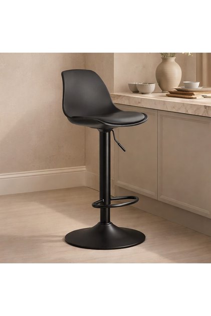 Scaun de bucatarie/bar, Artool, Hoga, rotativ, PP negru, picior metal negru, 38x40x81-102 cm