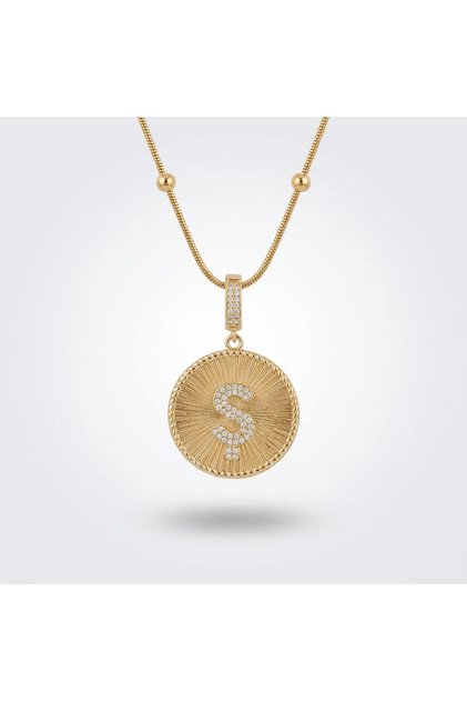Special Series Tarnish-Free Steel Zircon Stone Dorica Chain Letter Pendant - Medallion Necklace