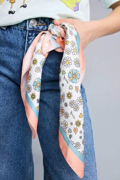 Patterned Satin Scarf for Girls G0355A8Ns