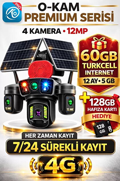O-KAM OK336 Premium Serisi 12MP 4 Kameralı 4G Çift Solar Panel