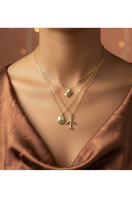 3 ' lü charm kolye seti , pasaport figürlü kolye , dünya figürlü kolye , uçak figürlü kolye