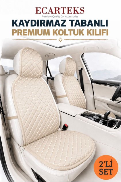 Oto Ön Koltuk İkili Minder Terletmez Kolay Montaj Universal Koruyucu Kılıf Seti Kumaş