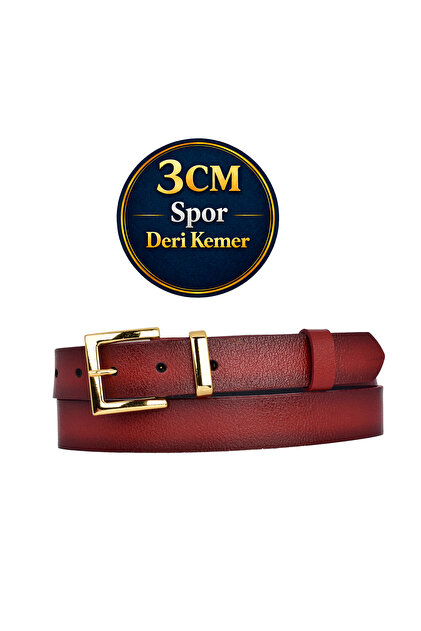 100% Genuine Leather, Gold Set Buckle 3 Cm Red Women's Belt; Dress, Trouser Belt = 3cm-kdn-47