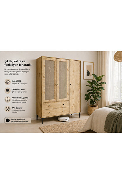 VENATTO Trio 3 Kapılı Dolap (%100MDF) - Fiyatı, Yorumları