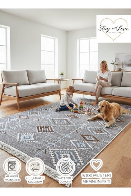 Kilim Modern Dokuma Kilim Çift Taraflı , Makinede Yıkanabilir Pamuklu Dokuma Kilim