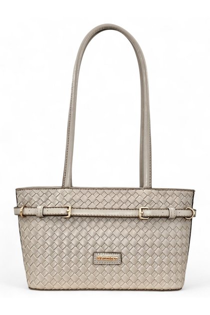 Beige Color Knitted Patterned Belt Detailed Bucket Model Women's Shoulder Bag