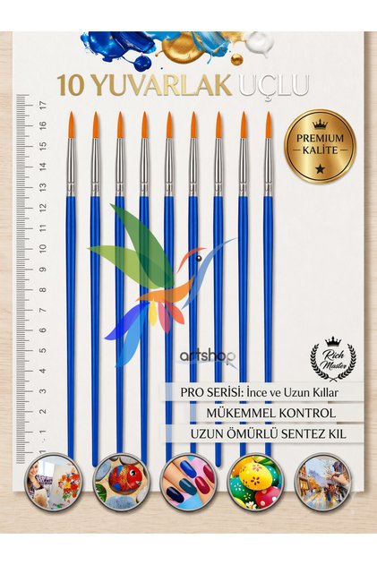 10 Pcs Round Tip Art Paint Brushes, for Acrylic, Oil, Gouache, Watercolor, Soft Texture