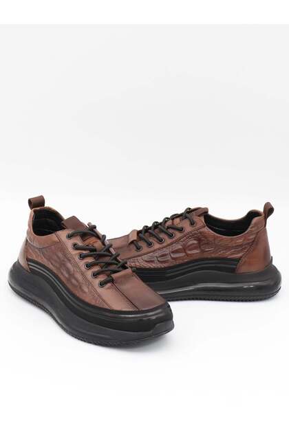 23K504 Brown Genuine Leather Air Sole Men's Sneakers