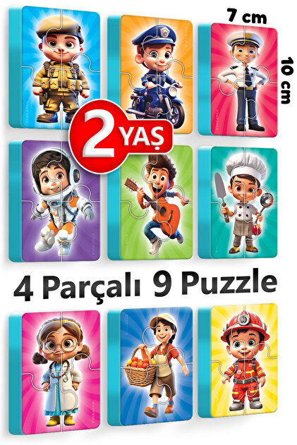 4 Parçalı 9 Adet Kalın EVA Puzzle 2-3 Yaş Yapboz Meslekler