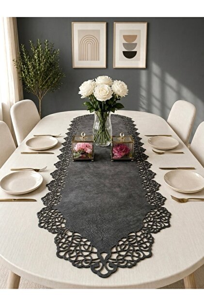 Dark Gray Suede Fabric Runner 40X140 cm Table Length - Modern Design