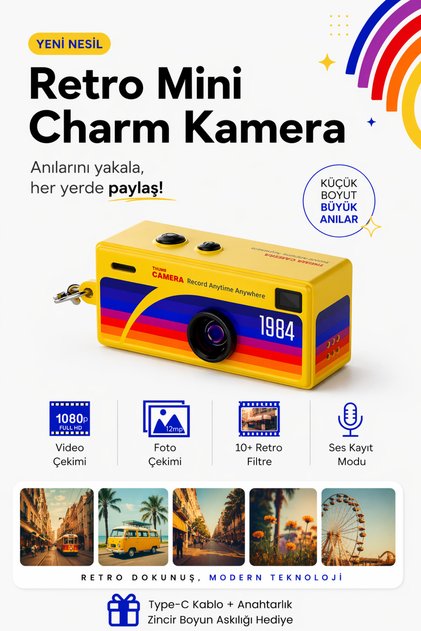 Charm Anahtarlık Dijital Fotoğraf Makinesi Retro Filtreli Mini Video Kamera 1080P+12MP