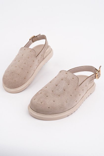 Lillow Suede Leather Gold Studded Adjustable Buckle Daily Comfortable Closed-Front Women's Sandals