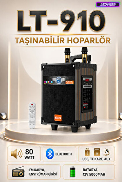 Dynego Superbass Lt-912 Şarjlı Telsiz Mikrofonlu Amfili Kablosuz