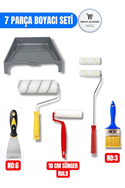 7 Piece Painter Set,20Cmx2 Pieces,10Cm X 2 Pieces,No:6 Spatulax1 Piece,No:2 Cutting Brush,Pan