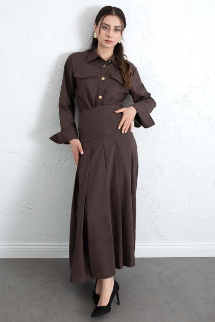 Shirt and Skirt Set 266004 - Brown