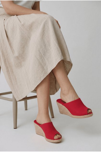 Women's Espadrille Slippers – Linen Fabric, Wedge Heel, Summer